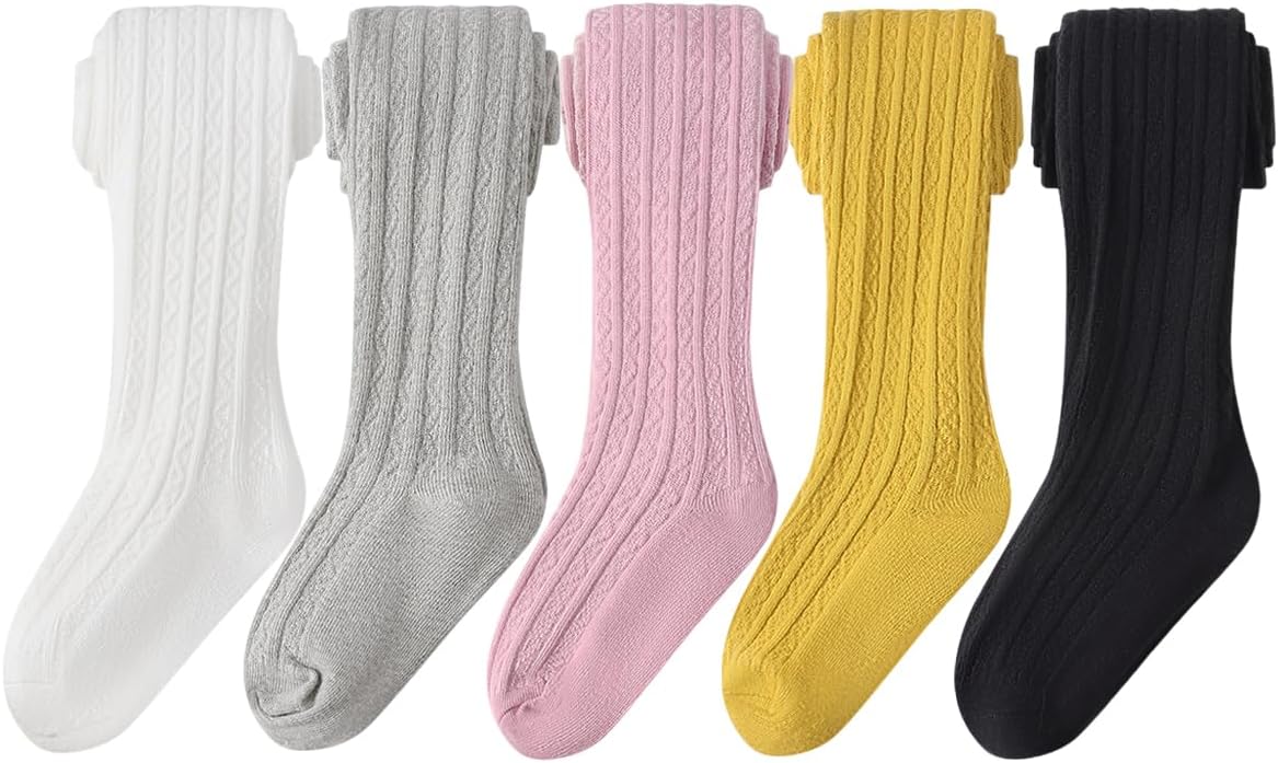 Bafeicao 3/4/5 Pack Toddler Baby Girls Tights Cable Knit Leggings Stockings Little Girl Cotton Pantyhose