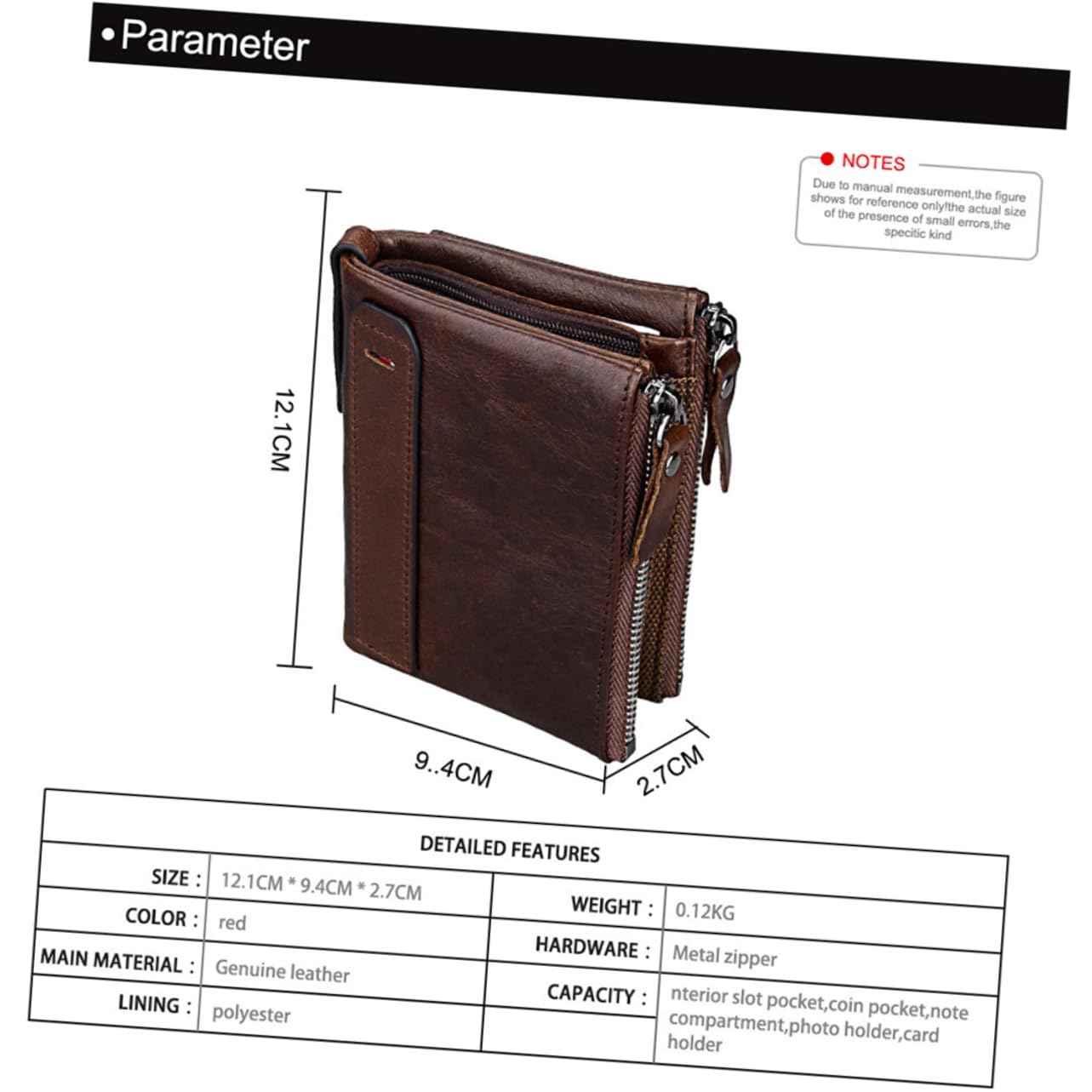 Abaodam Portafoglio Uomo in Pelle con Cerniera Rfid Antifurto Multifunzione e Capiente Porta Carte e Monete Stile Corto Marrone Rosso