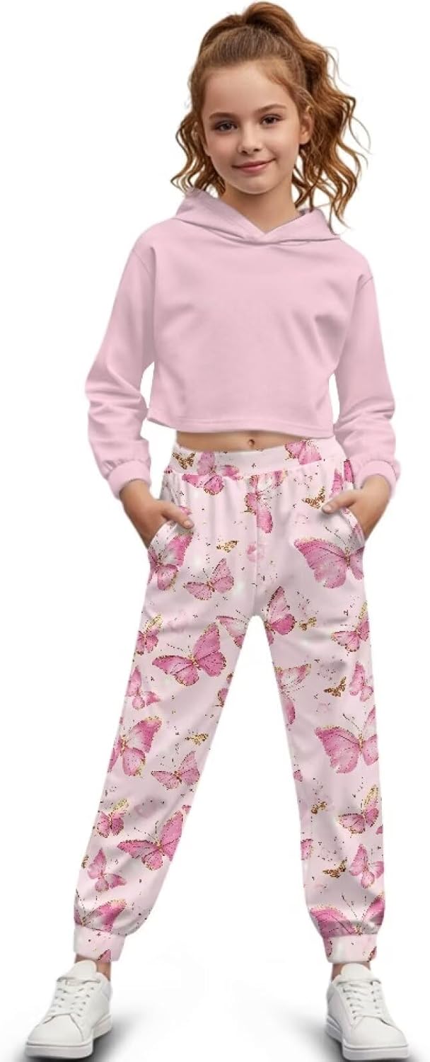 Girls Clothing Sets Cute Sweat Set Size 4-13 Fashion Animal Hoodie Kids Crop Top Tapered Pants Fall Winter Spring