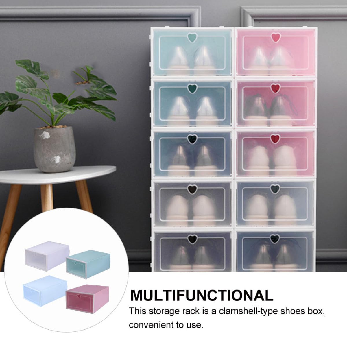 Set da 4 Scatole Porta Scarpe Trasparenti Coperchio Organizzatori per Scarpe in Plastica Spessa Contenitori di Stoccaggio Grandi Capacità per Casa e Armadio Design a Cassetto