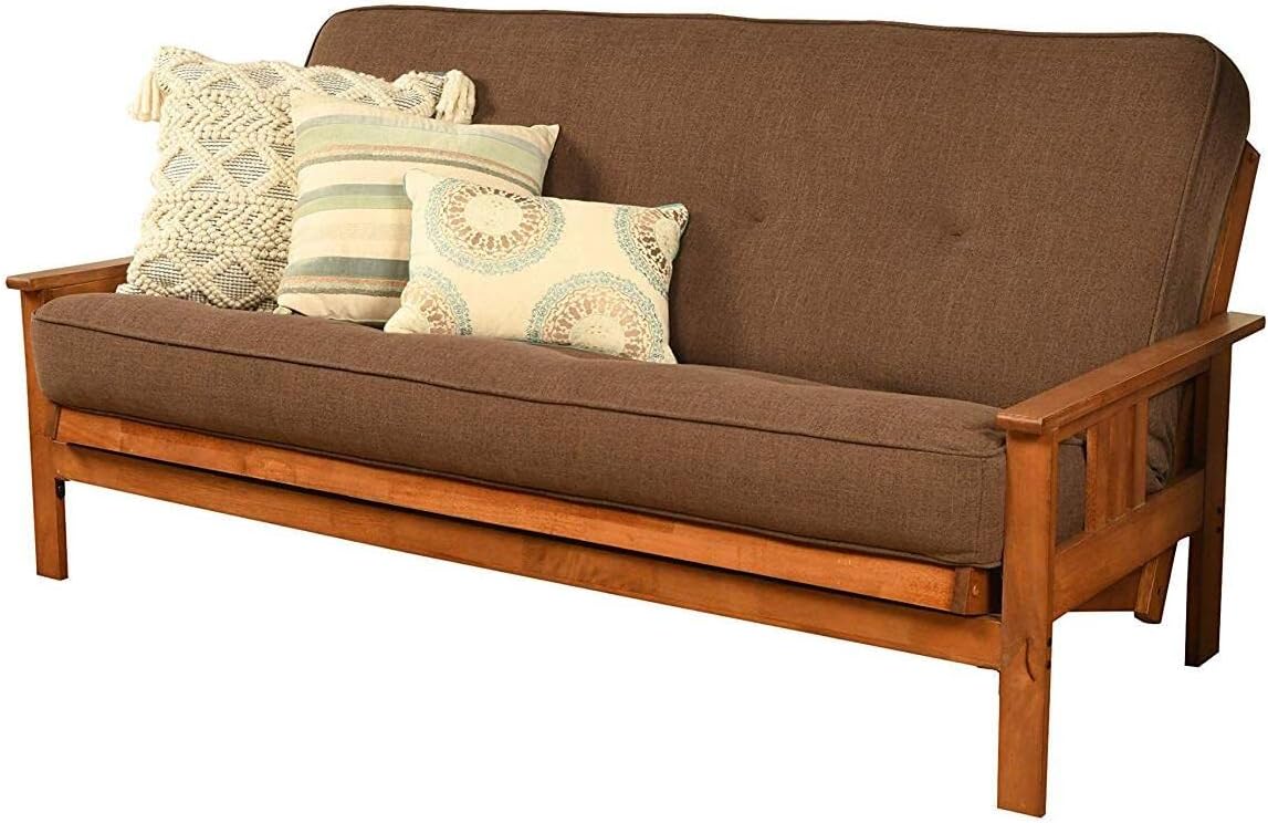 Maykoosh Futon Frame Sofa Bed Adjustable Design Wooden Construction Living Room - Espresso Suede Peat Barbados/Linen Cocoa
