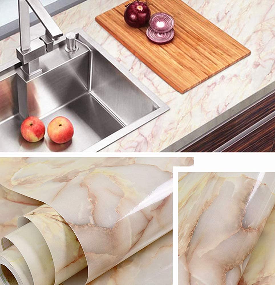 JUGTE Self Adhesive Marble Wallpaper Granite 3D Look Gloss Vinyl Foil Stickers Contact Paper Peel & Stick for Kitchen Cabinets Backsplash Crafts Furniture Almirah Countertop (60 x 200 cm)