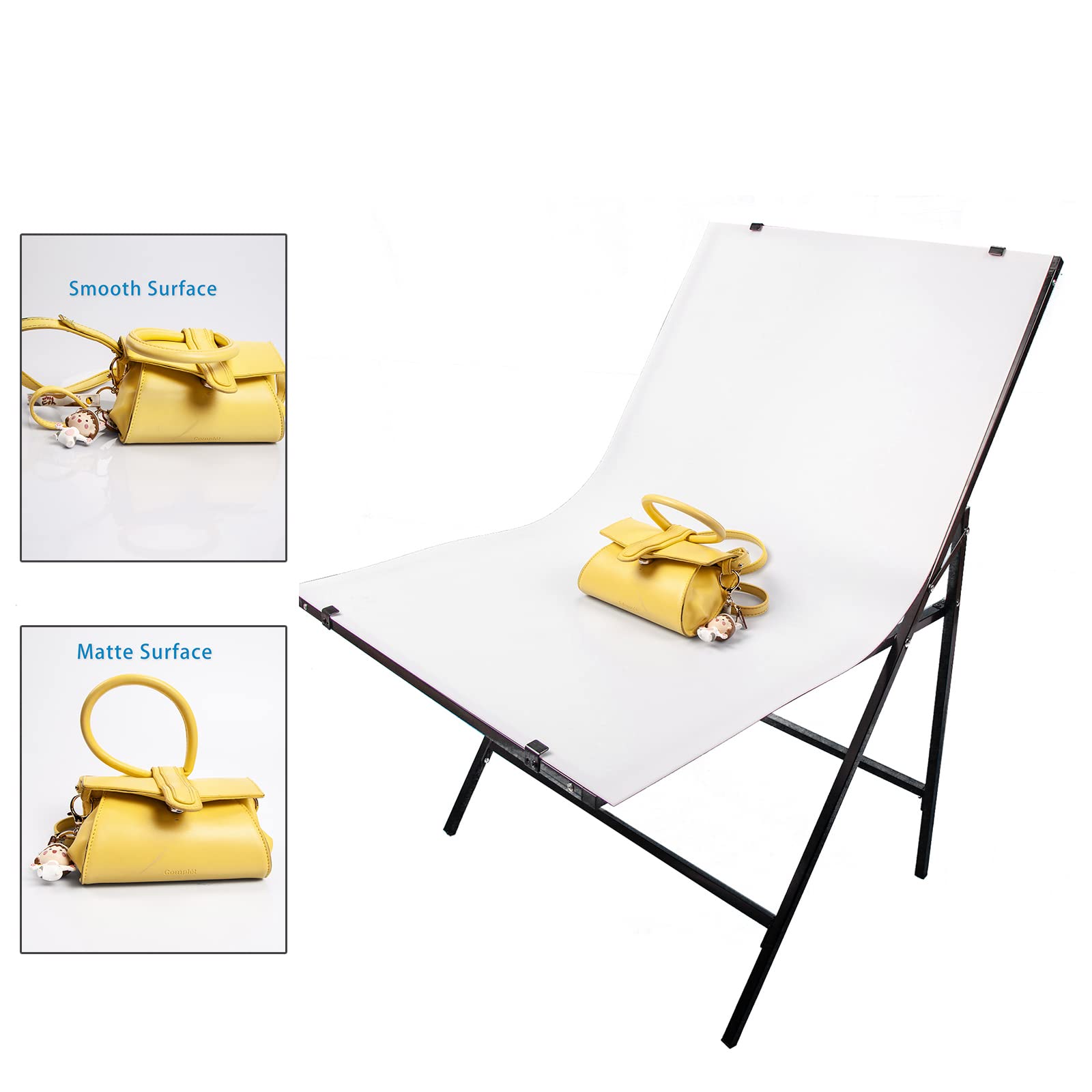 Mesa de fotografía con 3 fondos de PVC, soporte de fondo de 24 x 39.4 pulgadas, fácil de limpiar, plegable y portátil para fotos de productos de comercio electrónico y exhibición de productos