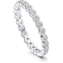 BERRICLE Sterling Silver CZ Bubble Wedding Bridal Rings for Women, Bezel Set Round Cut Cubic Zirconia, Eternity Band in Milgrain/Classic Design, Yellow Gold/Rhodium Plated