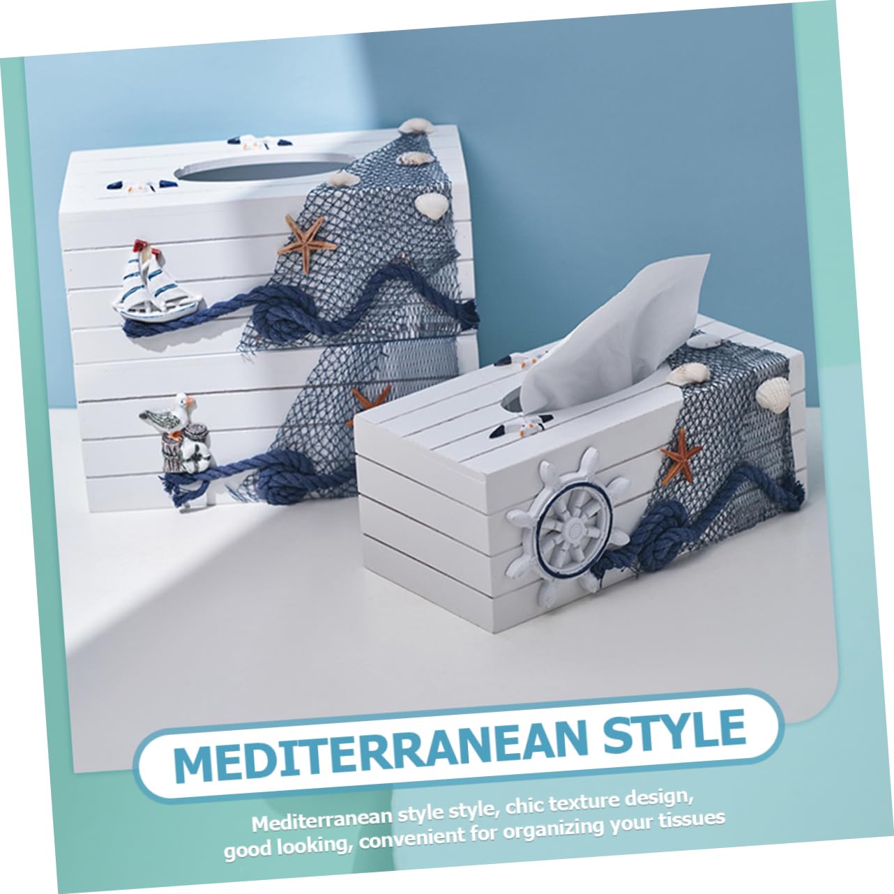 PRETYZOOM Caja De 2 Uds Caja De Pañuelos De Viento del Océano Dispensador De Servilletas Servilletas De Papel Servilletero Náutico Decorativo Dispensador De Toallas De Papel