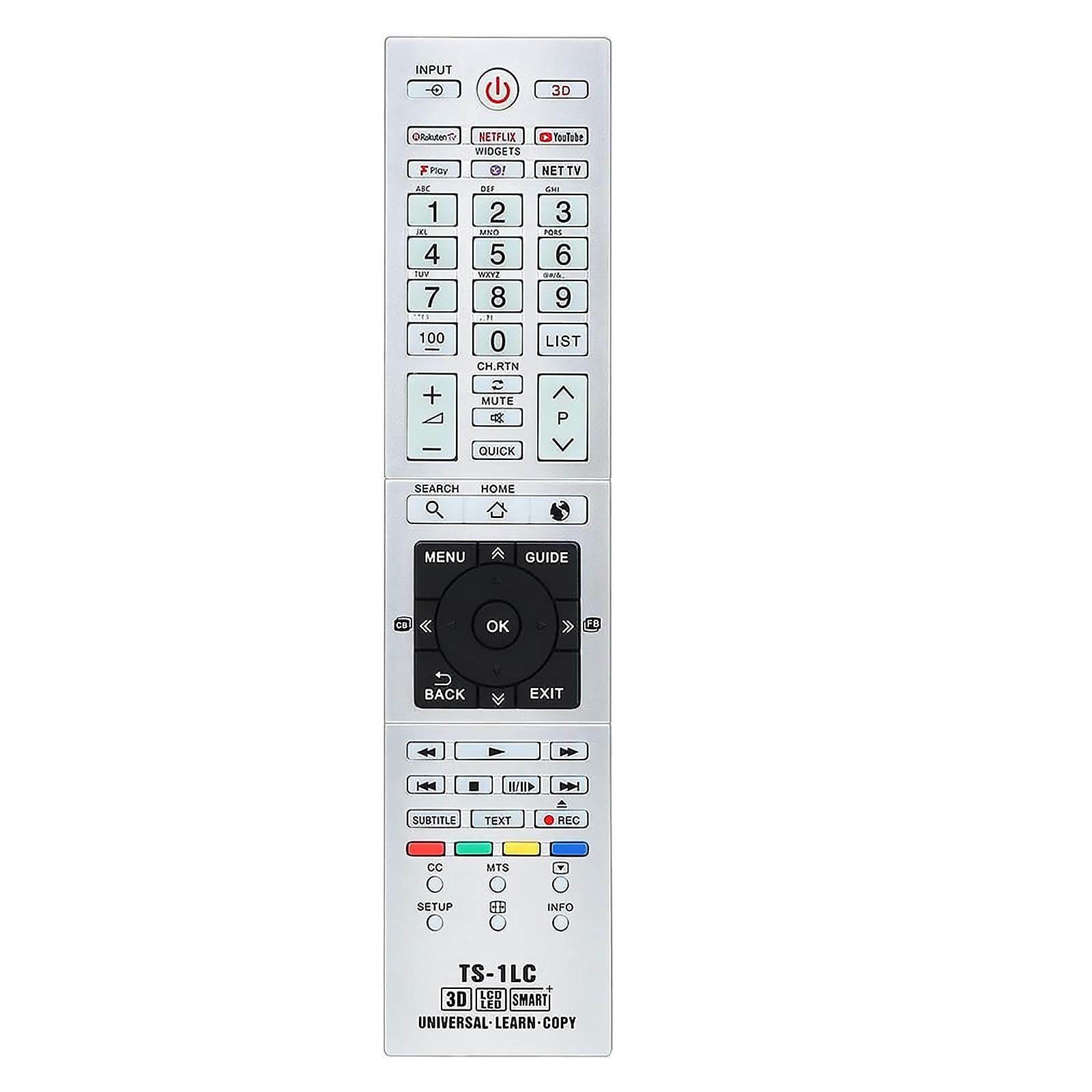 RIVIERA TS-1LC - Telecomando di ricambio universale per tutte le Smart TV Toshiba 3D LCD HDTV 4K LED 19AV615DB 26AV615DB 32AV615DB 37AV616DB 42AV635DB 39L1350U 40L5200U 42RV635DB ecc.