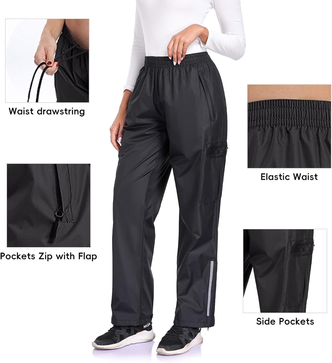 Ourcan Rain Pants for Women Waterproof Pants Hiking Pants Windproof Lightweight for Outdoor Golf Fishing with Pocket - Image 4