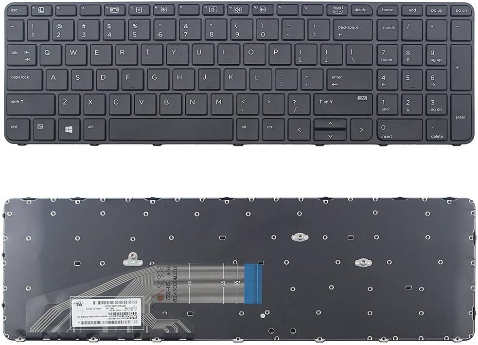 New US Black Keyboard (NO-Backlit with Frame) Replacement for HP ProBook 450 G4 455 G4 450 G3 455 G3 470 G3 Laptop English Keyboard