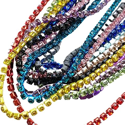 Crystal Rhinestone Trim Chain 12yards Mixed Color Glass Sew On Rhinestones Brass Chain for DIY Jewelry,Crafts,Decoration SS8.5/2.5mm (12 Color Mix Colored Stone) Cover