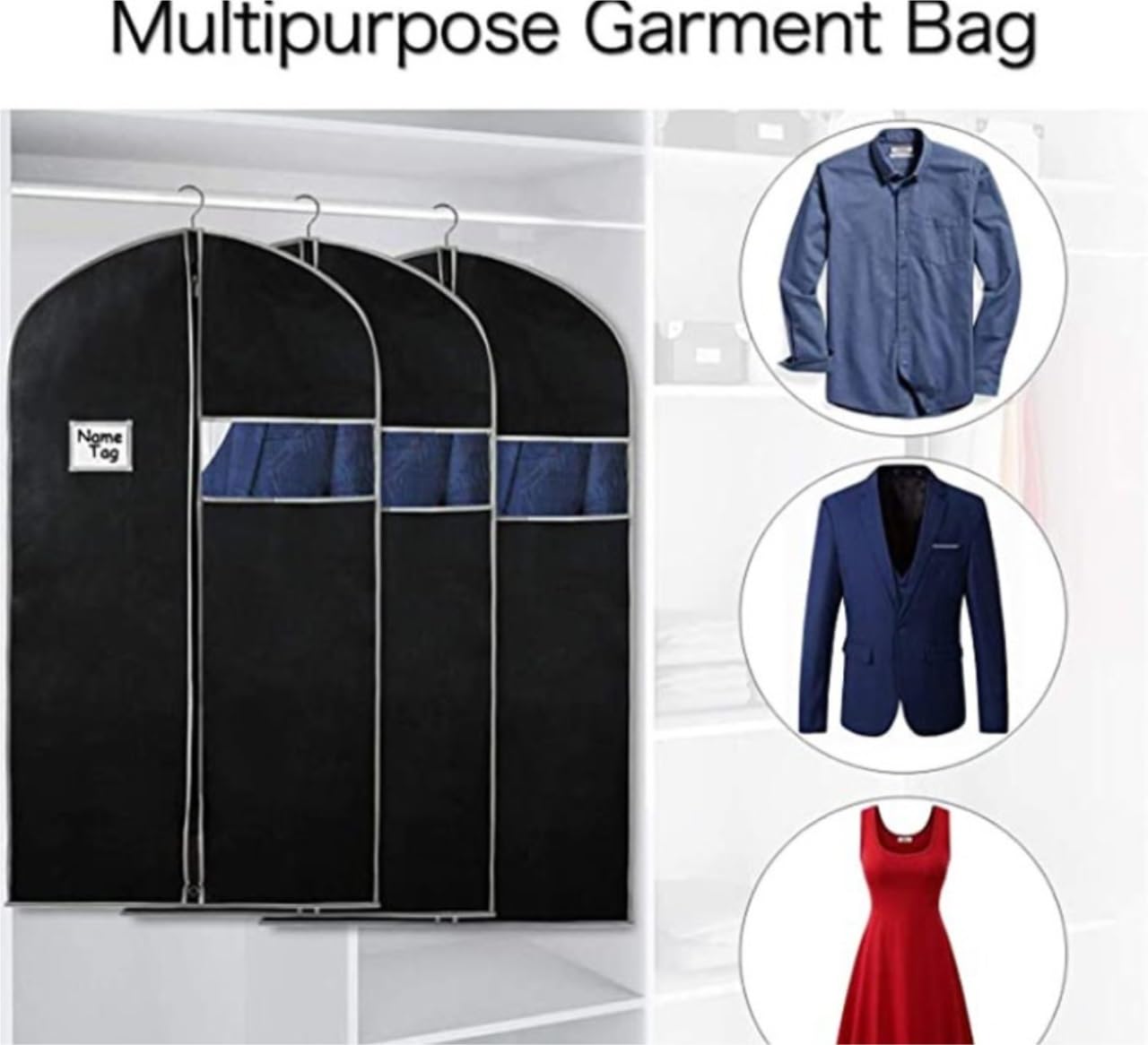 Fundas Ropa Bolsas para Ropa De Viaje, 5 Uds., Funda para 40 Pulgadas, Bolsa para Traje para Almacenamiento, Colgar, para Trajes con Cremallera, para Vestir Cubierta