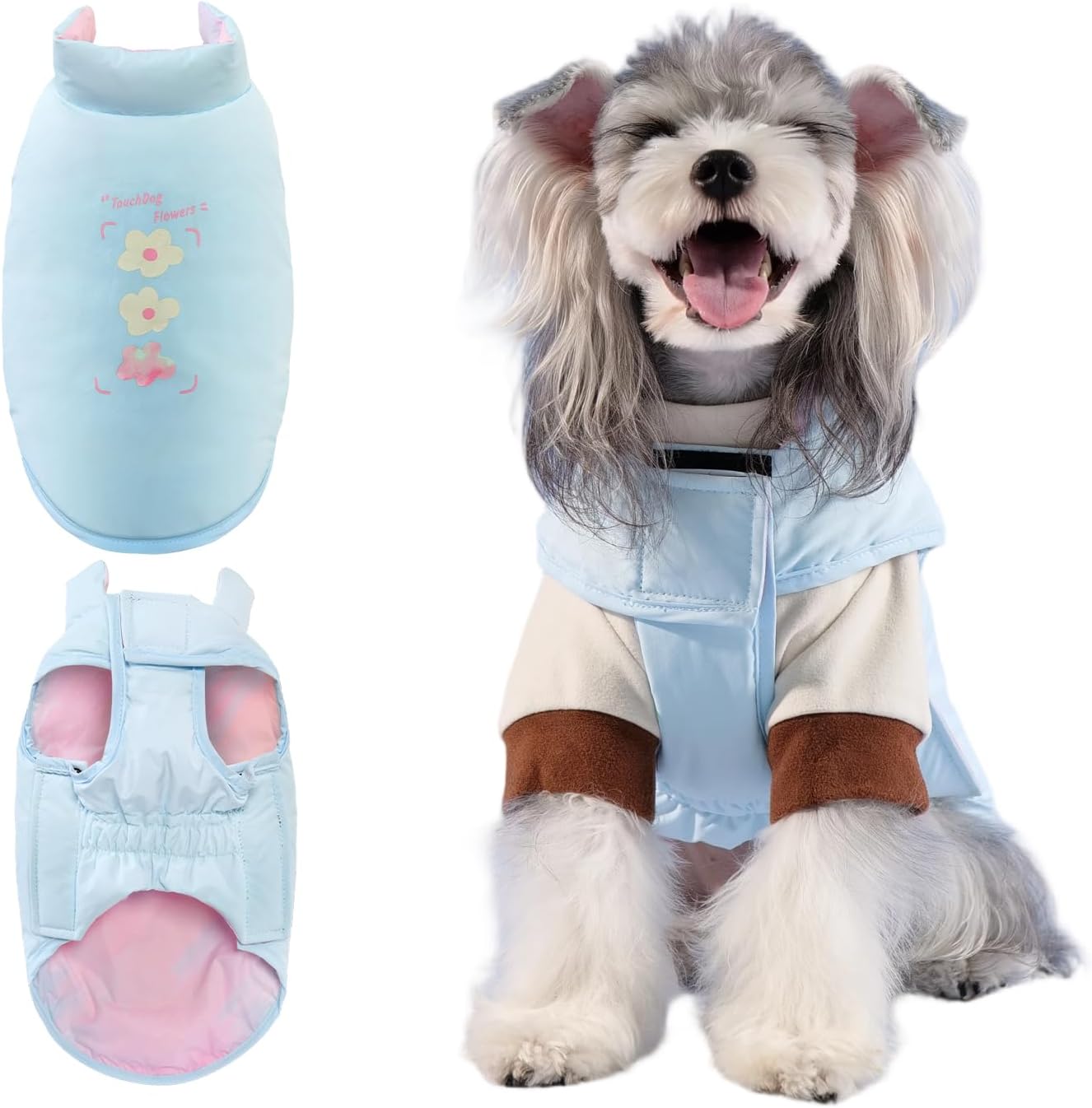 Touchdog Dog Winter Coat Reversible Vest, 90% Down Fill Lightweight Warm Jacket for Small Medium Dogs, Water-Resistant Windproof Cold Weather Protection (Blue, Small)