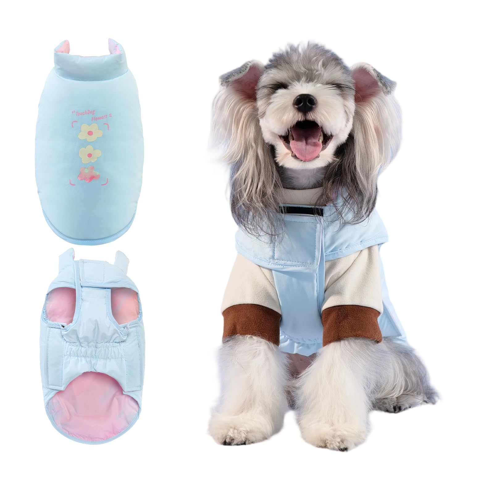 Touchdog Cappotto invernale per cani, reversibile, imbottitura al 90% piumino, leggero, caldo, per cani di taglia piccola e media, impermeabile, antivento, protezione dal freddo (blu, L)