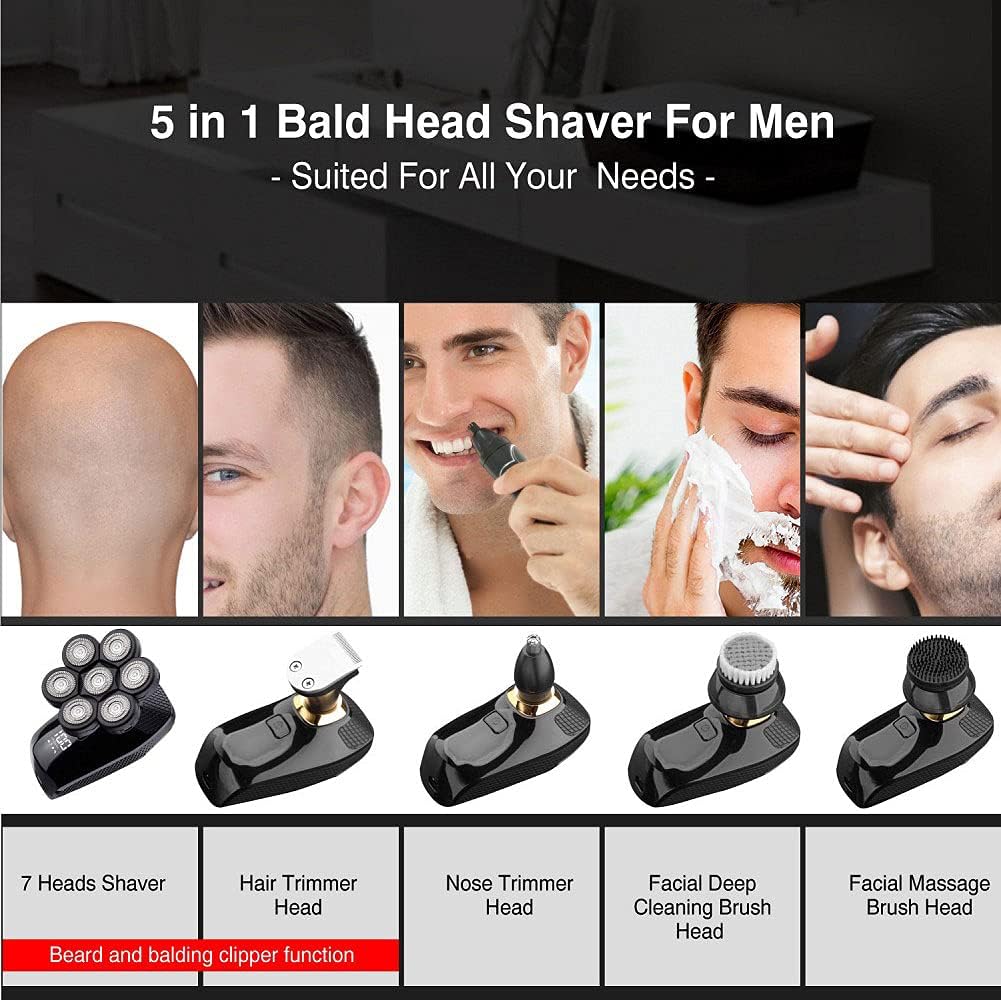 7 Cutter Head Electric Shaver 7D Razor for Men Head Shavers for Bald Shaver Multifunctional Grooming Kit Waterproof Cordless