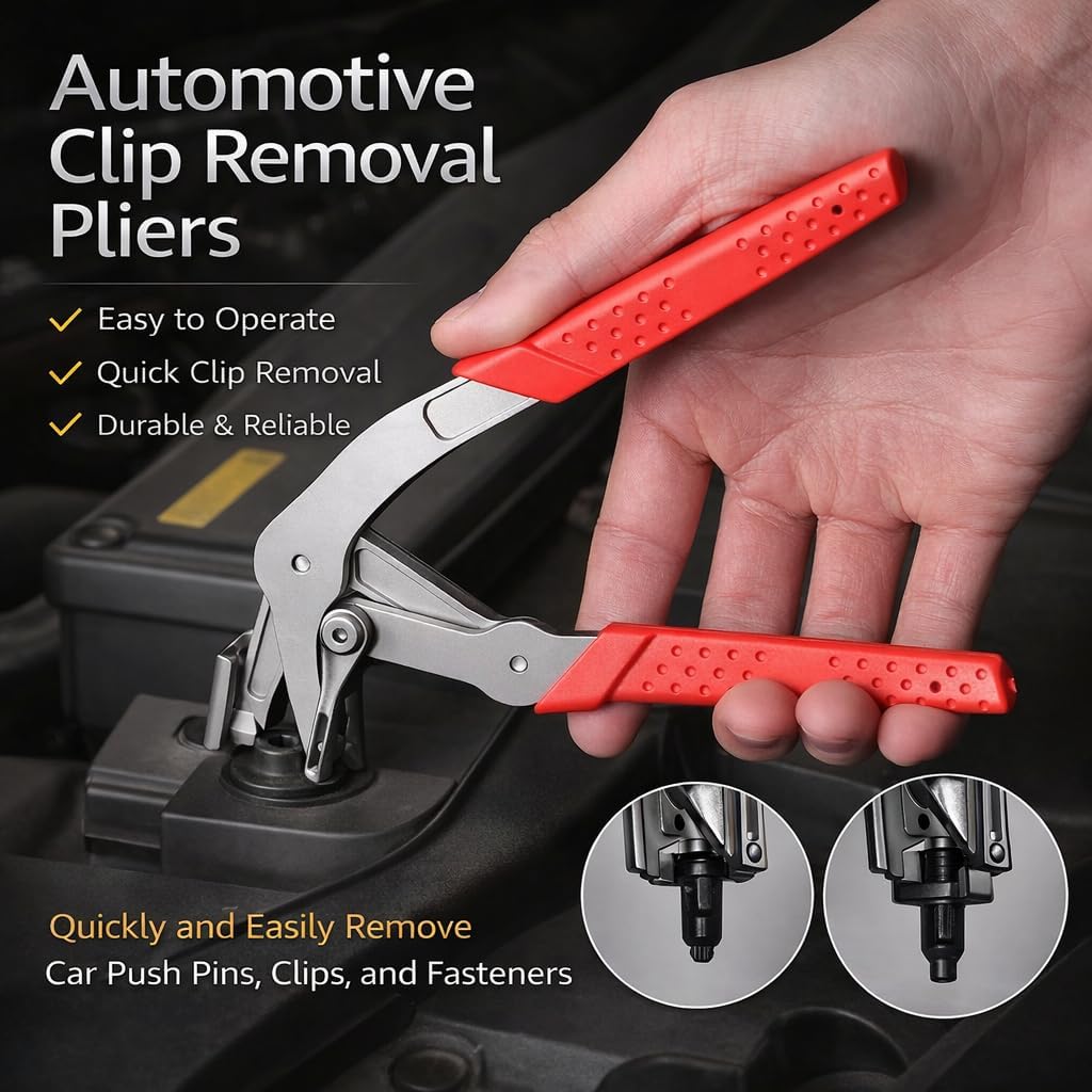 Car Clip Pliers & Replacement Clips Kit – Remove and Replace Worn or Loose Clips for Interior & Exterior Panels, 6 Sizes 100 Car Clips and Work Gloves Included, Easy and Safe to Use