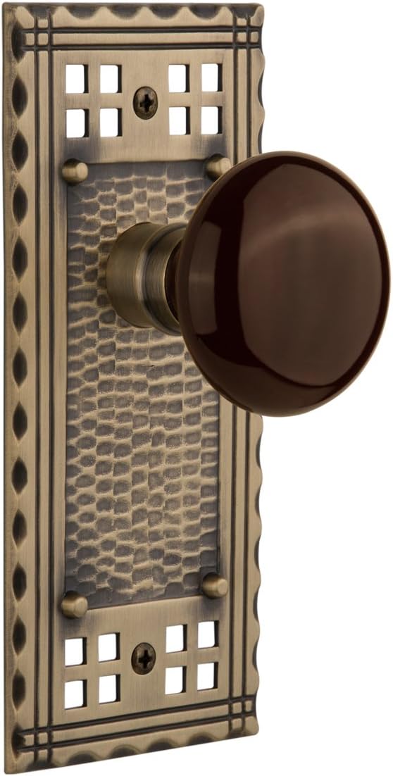 Nostalgic Warehouse Craftsman Plate with Brown Porcelain Knob, Double Dummy, Oil-Rubbed Bronze