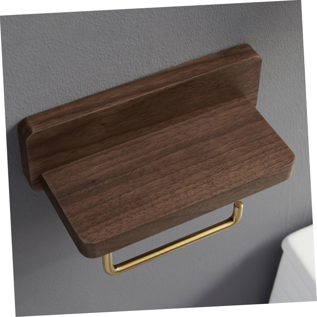 1pc Wall-Mounted Toilet Paper Holder Phone Shelf Solid Wood and Brass Tissue Rack for Bathroom Hotel Home Use Easy Installation and Design
