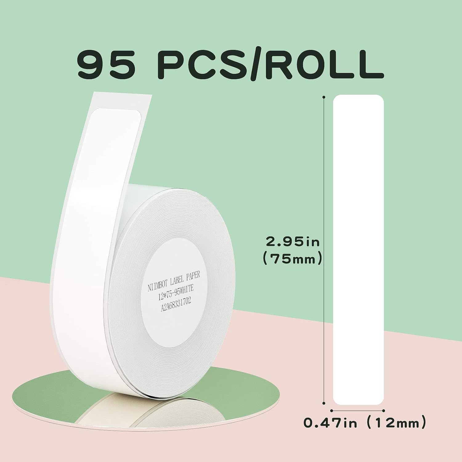 NIIMBOT Thermal Label Maker Paper 0.47"×2.95" White Stickers Waterproof Tear-Resistant Replacement for D11/D110 Label Printer Office&Home 95 Labels/Roll (12×75mm)