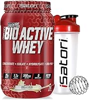 Vista 1 de iSatori Bio-Active Whey Protein Powder - Vanilla Swirl (30 Servings) & iSatori Classic Blender Bottle (Clear Bottle with Red Top)
