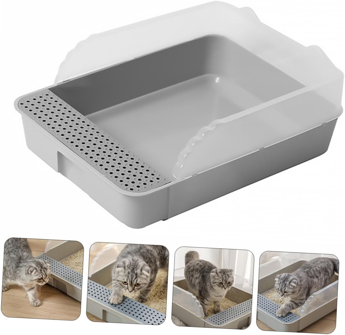 Semi Enclosed Cat Litter Box Small Gray Detachable Splash Guard Pet Potty with Spacious Interior for Easy Cleaning and Suitable for Kittens and Cats