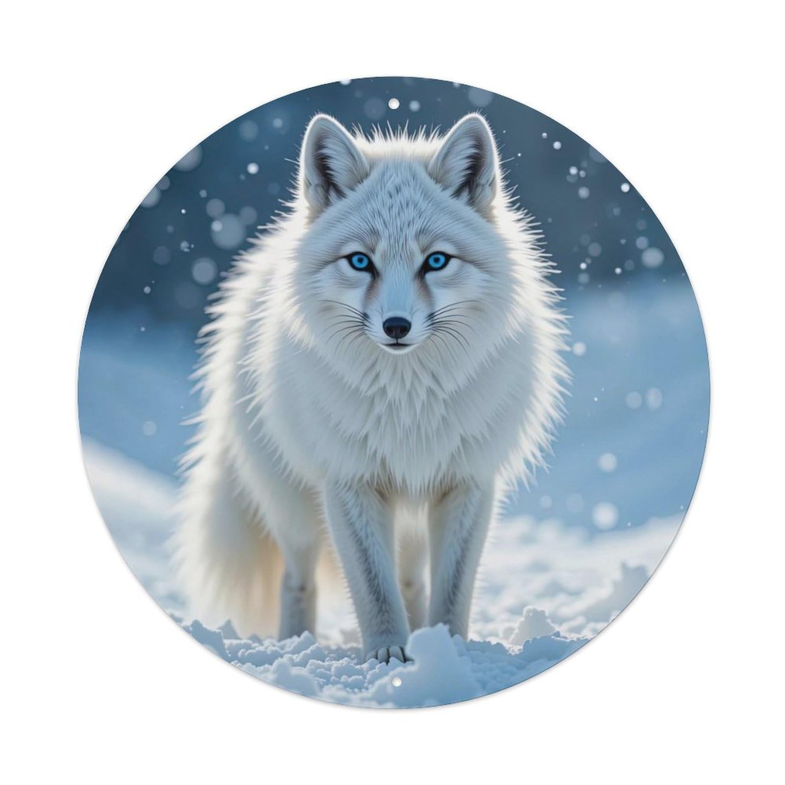 Cwbufd Vintage Style Animal Arctic Fox Snowy Winter Landscape Blue Eyes Wildlife Vintage Metal Tin Sign Plaque Wall Decor For Cafe, Club Bar, Office, Garden Metal Poster 8X8inch