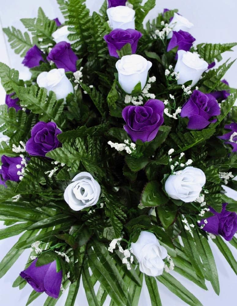 Purple and White Rose Cemetery Saddle for Grave Decoration for Mother's Day
