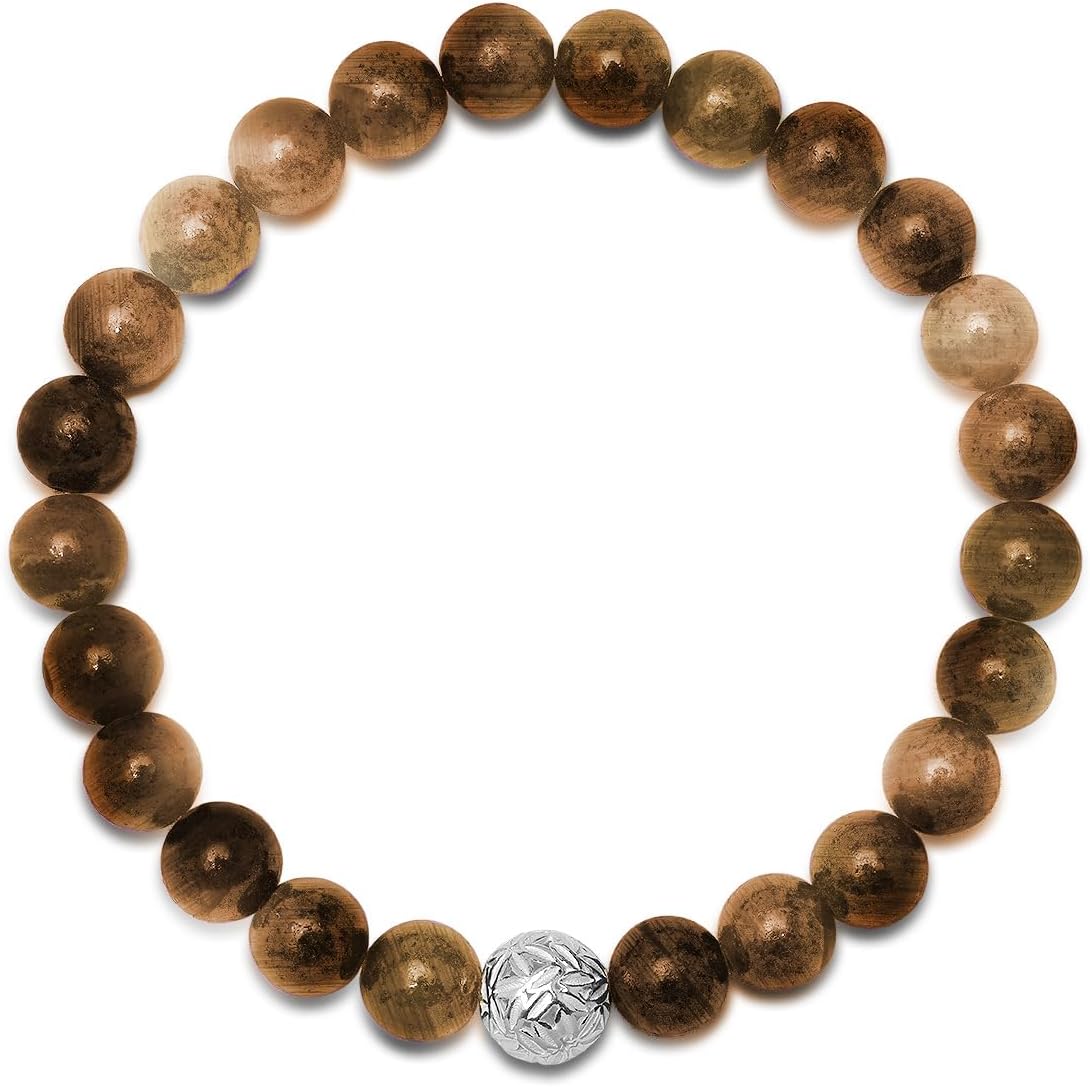 Amazon Essentials Pulsera elástica de plata de ley y cuentas grandes para hombre