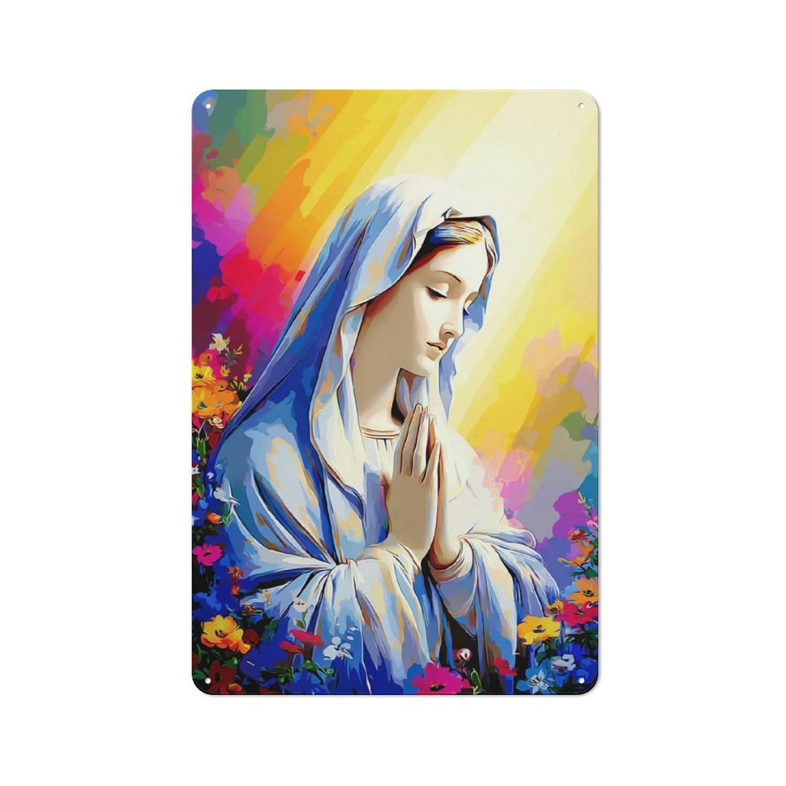 Junmoney Prayerful Serenity In Colorful Garden For Lounge Or Reading Corner, Vintage Tin Sign 30X20cm, Seasonal Metal Wall Decor For Winter Interiors