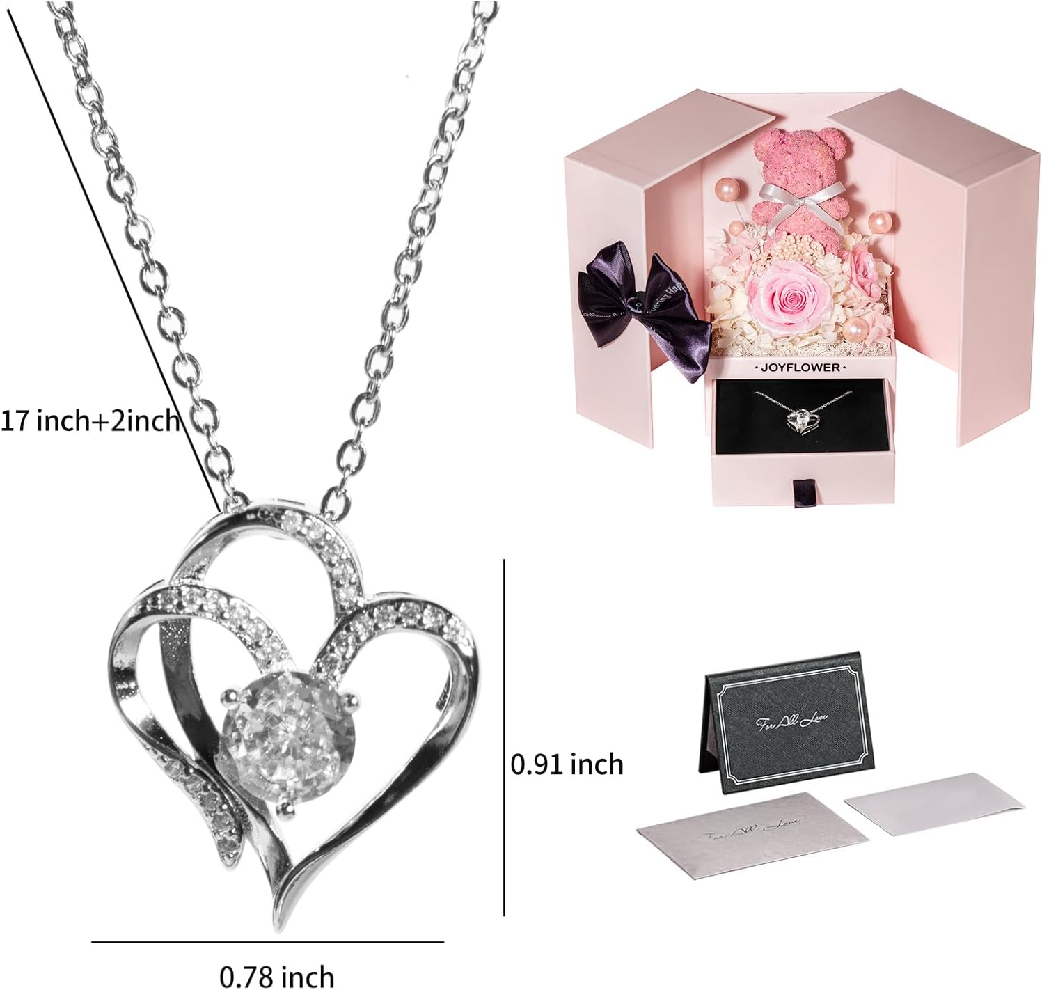 JoyFlower Preserved Flowers Bear with Necklace Gifts for Girlfriend, Unique Pearl Rose Bear Necklace Birthday Gifts for Mom, Eternal Roses Mother's Valentine's Day for Wife Grandma Her - Image 6