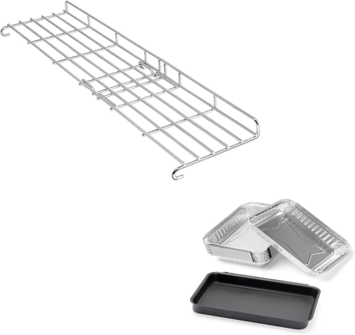 QuliMetal 66044 Grill Warming Rack and 93305 Catch Pan with 20 Pack 6415 Drip Pans for Weber Genesis II 300 Series Gas Grills