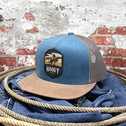 Hooey Cheyenne Adjustable Snapback Mesh Trucker Patch Hat (Blue/Charcoal) #TOP4