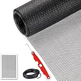 Complete Window and Door Screen Repair Set Featuring Screen Net, Rubber Strip, Measuring Tape, Grout Tool and Pressing Wheel for Patio, Porch, Door and Window Screen Replacement (Black Suit)