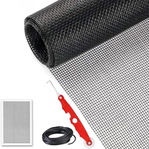 Complete Window and Door Screen Repair Set Featuring Screen Net, Rubber Strip, Measuring Tape, Grout Tool and Pressing Wheel for Patio, Porch, Door and Window Screen Replacement (Black Suit)