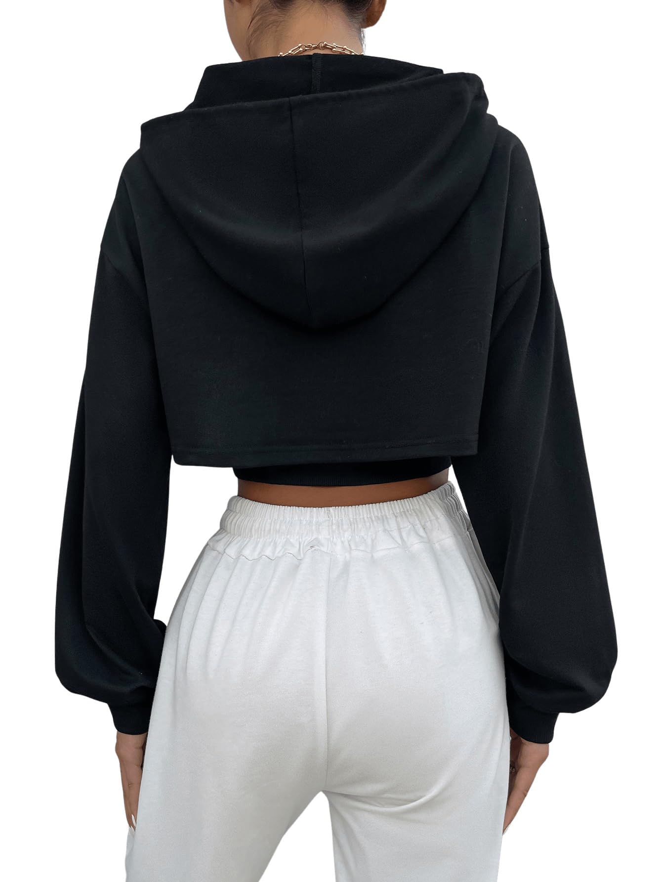 GORGLITTER Sudadera con capucha para mujer Super Crop con Top Drunter 2 en 1, sudadera con capucha, camiseta de manga larga con cordón
