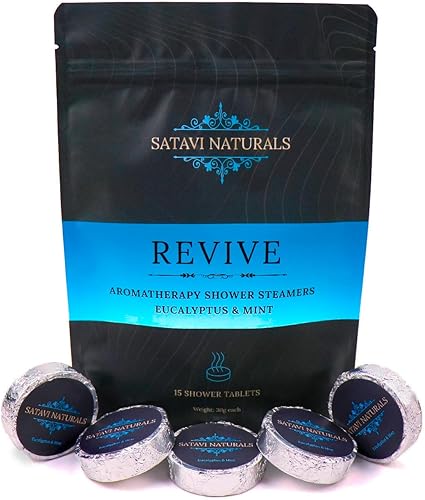 Revive - Vaporizadores de ducha de aromaterapia (paquete de 15) - Pestañas de vapor perfumadas de eucalipto y menta para cuidado personal, bombas de