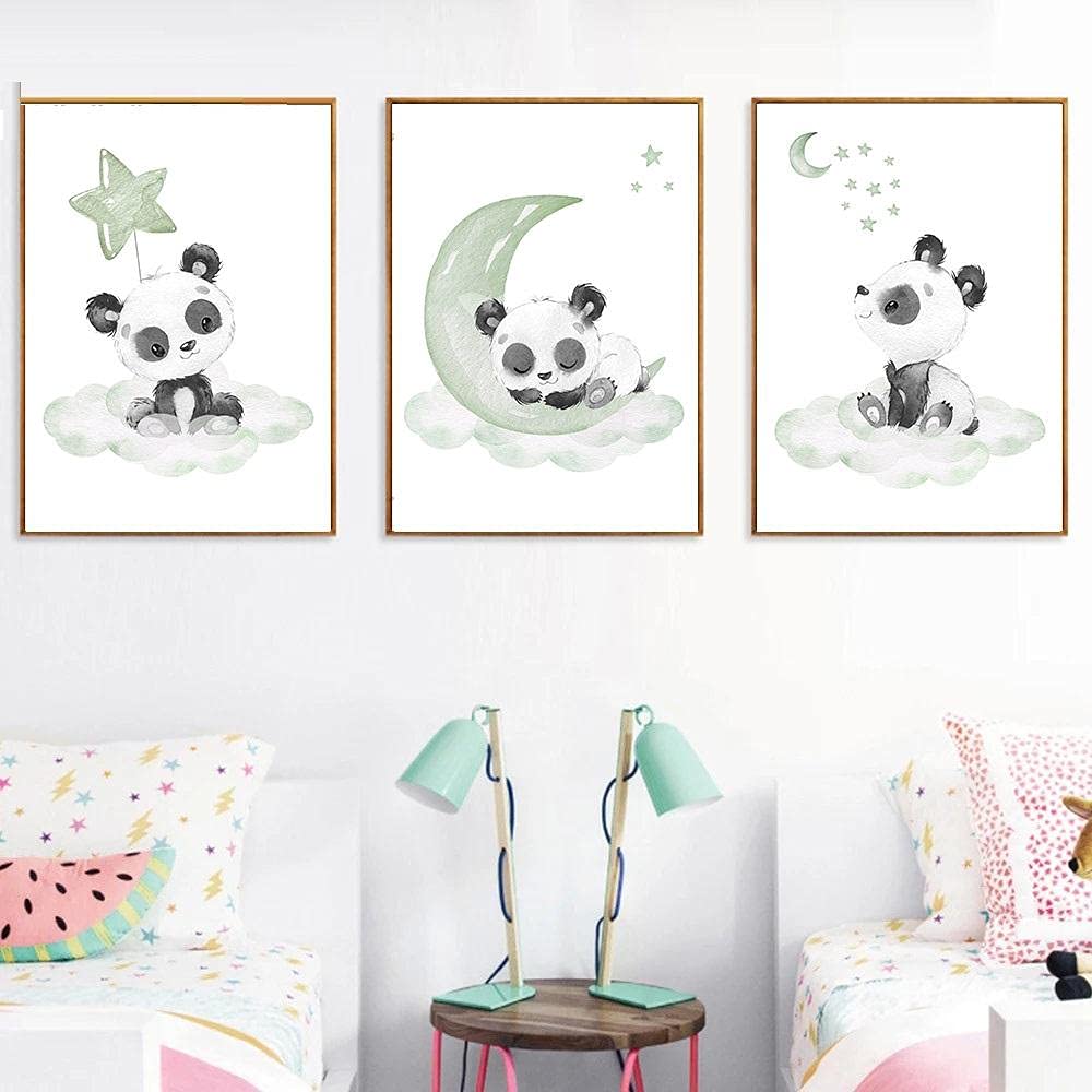 Plakat dla dziecka panda artystyczne wydruki księżyc gwiazdy ściana płótno obraz przedszkole plakaty kreskówki nadruk skandynawskie obrazy ścienne dekoracja pokoju dziecięcego 50 cm x 60 cm x 3 panele