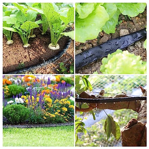 100 FT Flat Soaker Hose Garden Bed Hose, 4 Pack of 25 Ft Heavy Duty Double Layer Design Drip Hose For Garden Save 70% Water Flower Sprinkler Hose Consistent Drip Linkable Additional hose Connect