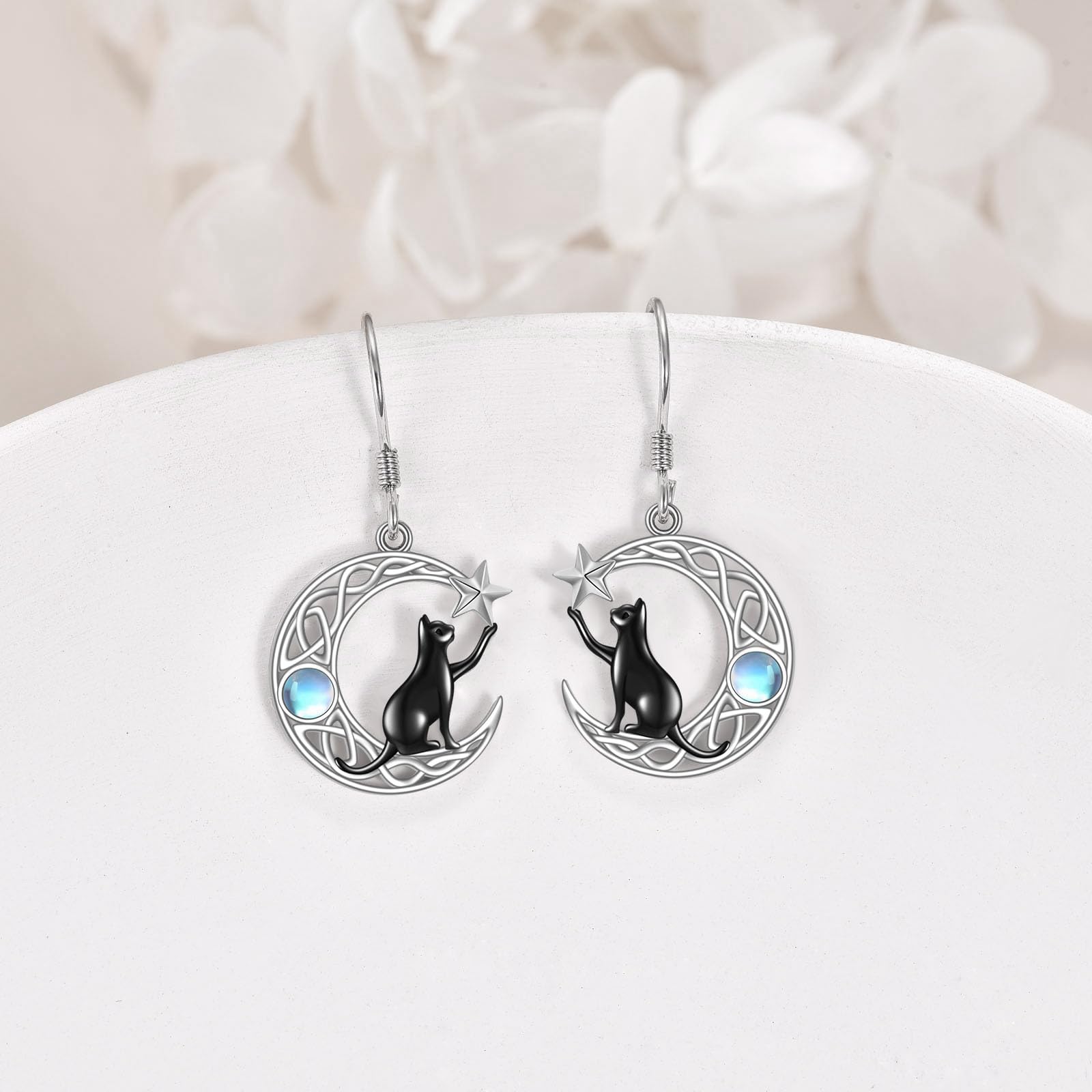 VONALA Orecchini a forma di luna in argento Sterling 925 nodo celtico luna gatto/fungo pendolare goccia pietra di luna orecchini gioielli animali regali di compleanno per donne donne mamma ragazze, 18