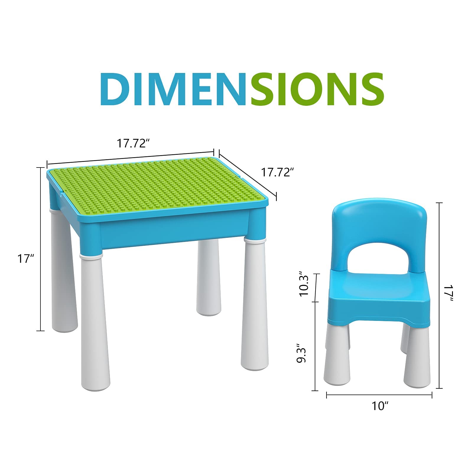 Burgkidz Ensemble de Table 5-en-1 128 Pièces Blocs de Construction Compatibles avec Chaise et Table Rangement Bleu