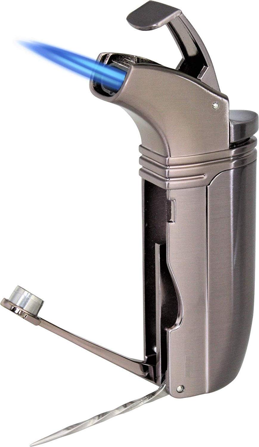 KATZONE® Dual Torch Lighter W/Cigar Punch & Poker Attachment (Gun Metal)