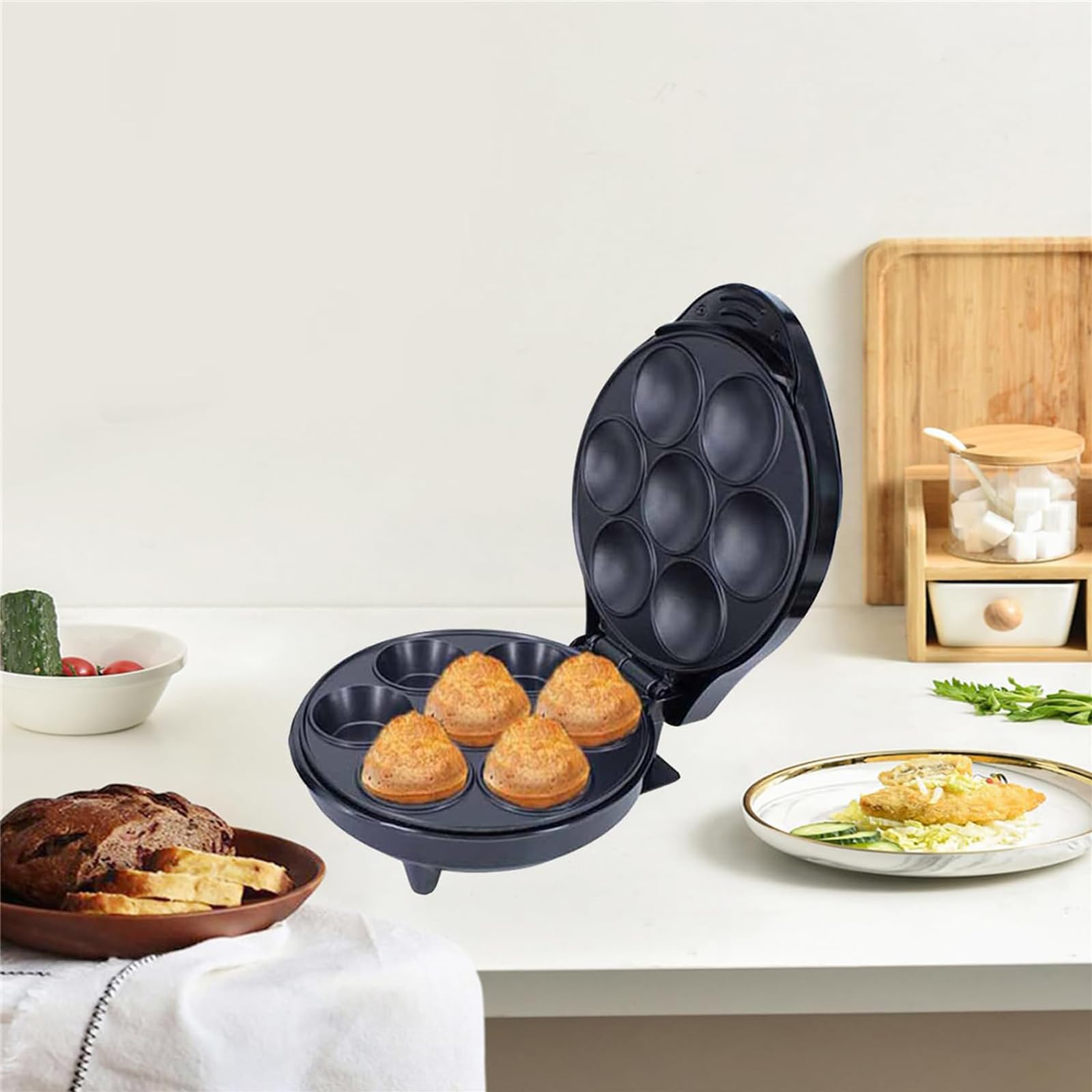 Mini Machine Électrique à Tartes et Quiches, Appareil de Cuisson à Double Chauffage 1200W avec Indicateur LED, Pieds Antidérapants et Poignée, Machine à Gâteaux Multifonction pour Snacks et Desserts