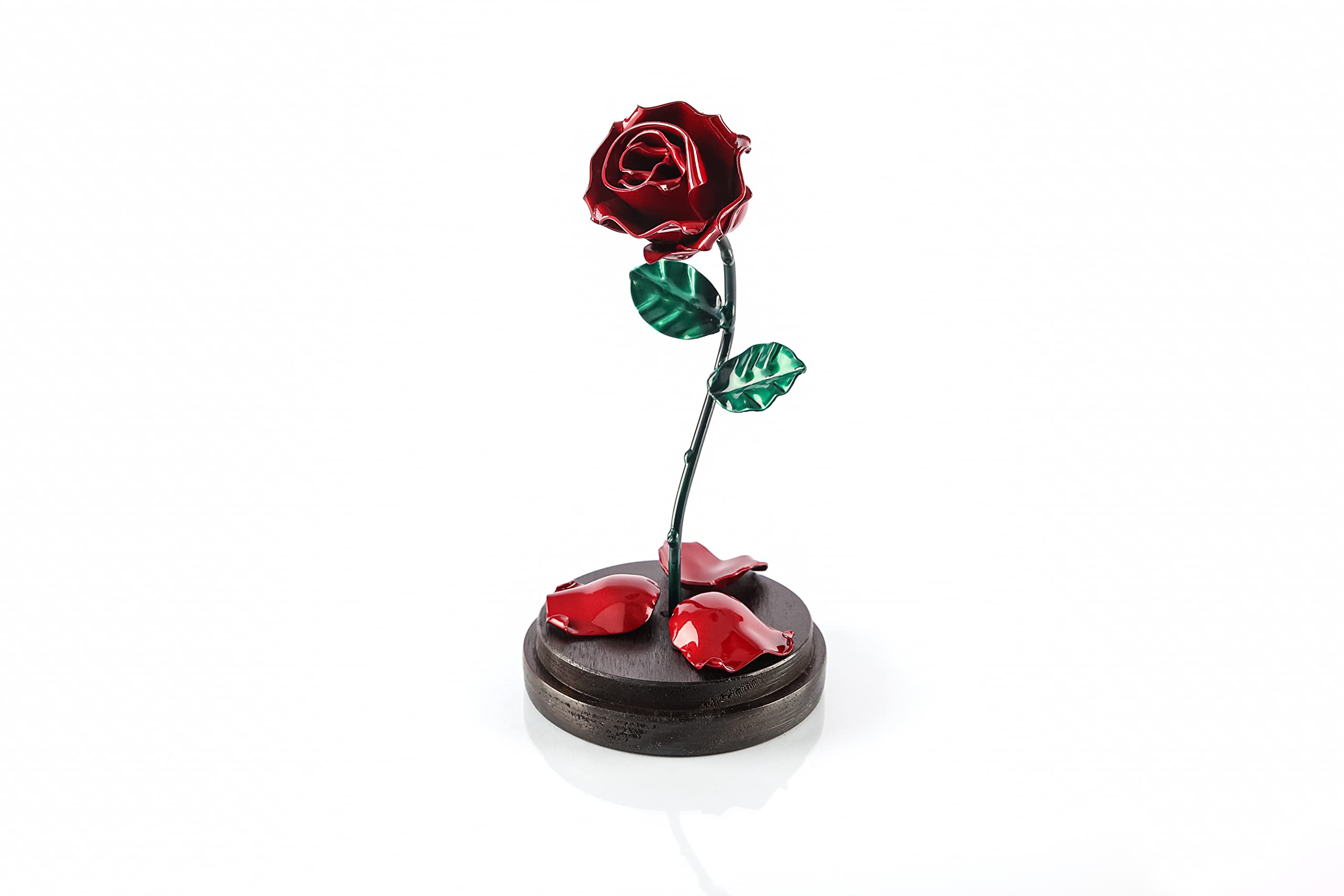 Forging Art Bcn® Rosa Eterna in Ferro Battuto La Bella e la Bestia - Regalo Festa della mamma, San Valentino, 6° anniversario di matrimonio, Nozze di Ferro (Rosso/Verde)