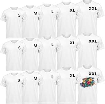 Cutecrop 15 PCS Unisex Sublimation T Shirt Bulk, S to XXL Blank Crew Neck Polyester Short Sleeve for DIY Heat Transfer