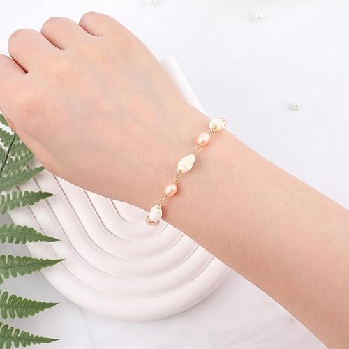 Miniatura 5 de Pulsera de perlas de concha de mar para mujer, pulseras de perlas de agua dulce rosadas, pulsera de perlas de conchas brillantes y delicadas