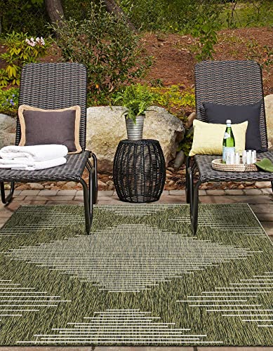 Rugs.com Outdoor Modern Collection Rug – 4' X 6' Green Flatweave Rug Perfect For Entryways, Kitchens, Breakfast Nooks, Accent Pieces #TOP3