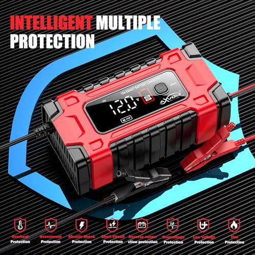 Image of AXVOLT Battery Charger 10-Amp 12V and 24V Fully-Automatic Smart Car Battery Charger, Battery Maintainer Trickle Charger, and Battery Desulfator with Temperature Compensation