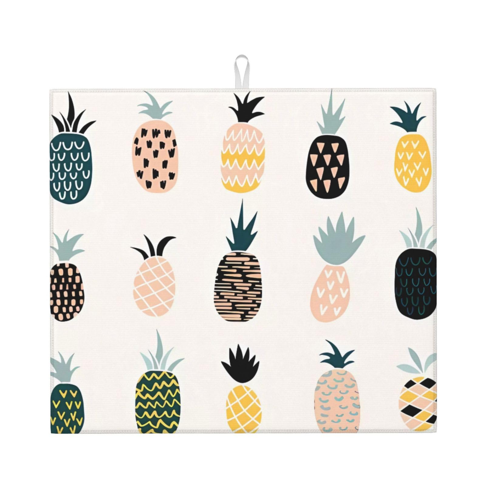 WHJSSF Pineapple Prints Kitchen Drying Mat – Absorbent Dish Throw for Countertops, Quick-Dry Non-Slip Layer with Stylish Prints, Ideal Housewarming Gift