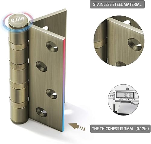 Miniatura 4 de 4-inch Antique Brass Door Hinges,4''×3''Oil-Rubbed Bronze Door Hinge,3Pack Stainless Steel Thickened Door Hinges.