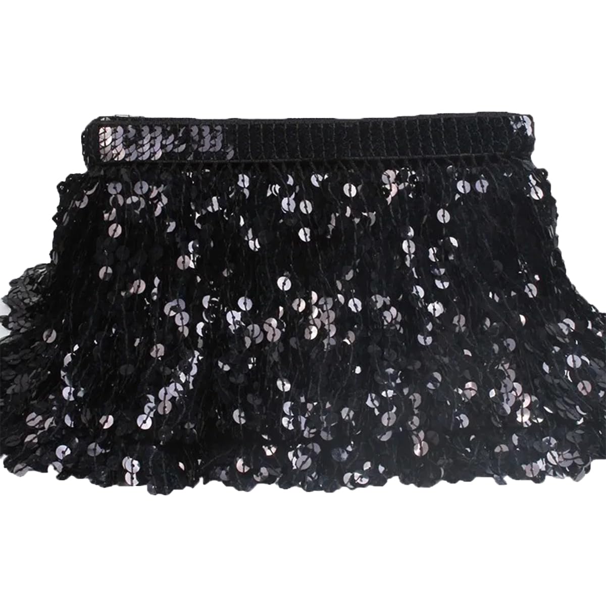 Robe de scène unique avec ce galon de dentelle noire à franges paillettes de haute qualité 10m