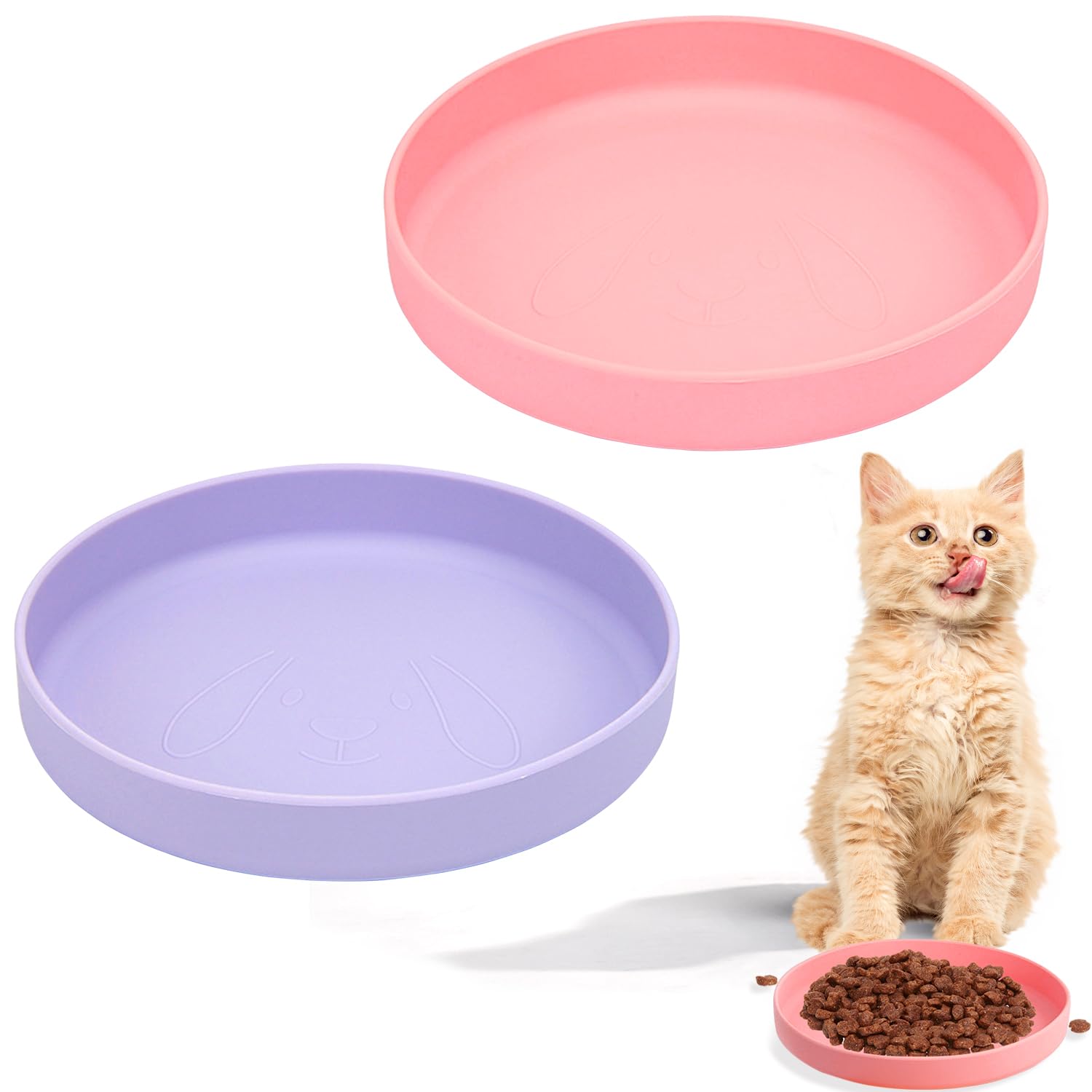 Prmape 2 Piezas Comedero Gato, Ø18cm Platos para Gatos, Cuenco para Gato Antideslizante, Comedero Plano de Silicona para Perros Gatos Cachorros Conejos Mascotas