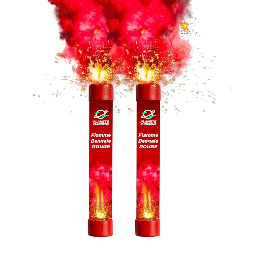 Fumigène Flamme de Bengale ROUGE VIF - Lot de 5 - Torche durée 40 secondes - Allumage à Mèche, fumigene couleur à tenir en Main - idéal pour évènements, supporter sport Catégorie F1